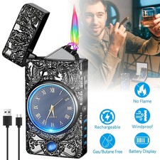 Electric Arc Lighter With Unique Dragon Relief Clock Flashlight Windproof