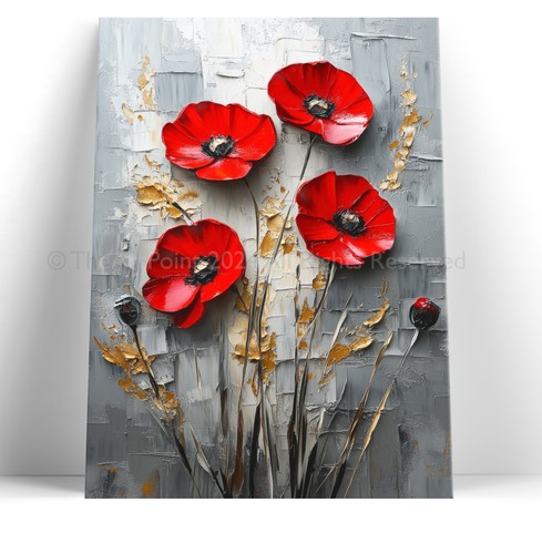 Red grey poppy flowers - grey, wall