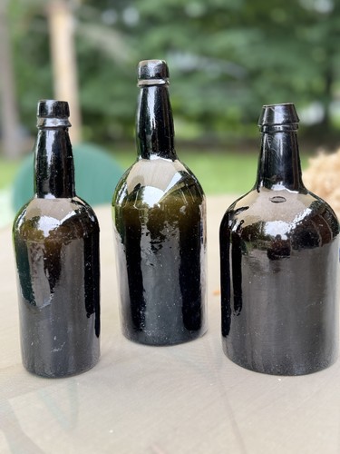 Antique black glass bottle - glass, lot