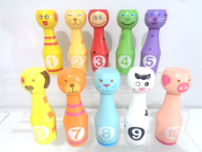 Wooden Animal Bowling Skittles x 10- Childrens Skittles 12cm tall