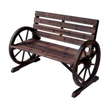 Cart Wheel Style Garden Bench 2 Seater Wagon Wooden Outdoor Seat Armrests
