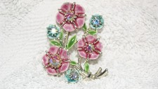 Vintage Hollywood Enamel Flower & stone Brooch
