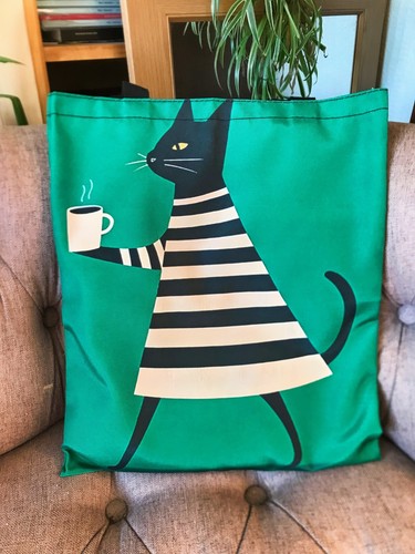 Cat stripy dress tote bag - in,