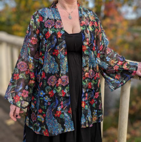 Black kimono top peacock - kimono, party