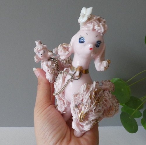 Pink poodle figurines puppy - figurines,
