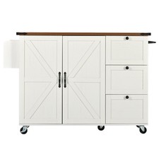 Wood-Grain Kitchen Island Cart, Extendable Top, 2 Doors 3 Drawers