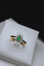 Colombian Emerald & White Zircon Halo Ring 18k Gold 925 Sterling Silver