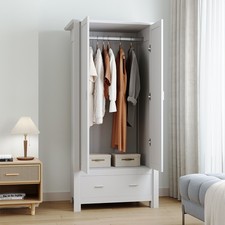 Sleek White Bedroom Armoire 2 Doors 1 Drawer Shelf for Complete Organizing