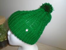 Ladies soft and cosy green hand knitted cable pattern pom pom bobble hat NEW