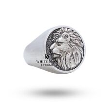 African Lion Animal Jungle king Oxidized 925 Silver Men's Biker Rider Ring