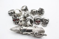 Silver Tone Rings Skulls Dragon Chunky Gothic Armour Stone Set