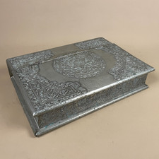 Antique Indian Silver Metal Wrapped Box Rectangle Vintage Jewellery Trinket Wood