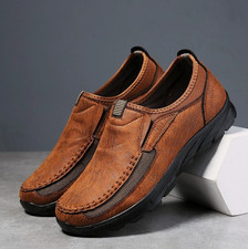 MENS LEATHER SLIP ON WALKING SHOES DRIVING MOCCASIN COMFORT CASUAL TRAINERS SIZE