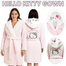 Hello Kitty Women’s Soft  Warm Borg Fleece Hooded Dressing Gown Gift Ex Store