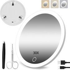 30X Magnifying Mirror with Lights,Travel Makeup Mirror with 3 color Adjustable B