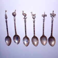 SET OF 6 ANTIQUE VINTAGE 925 STERLING SILVER ARGENTINA INDUSTRIA FIGURAL SPOONS