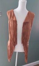 DOUBLE B Brown MOLESKIN Faux SUEDE TASSELLED WAISTCOAT L 12 14 16 Country Dance