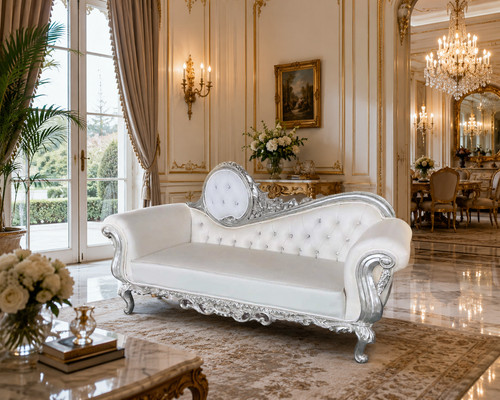 Luxury baroque silver chaise - luxury,