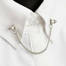 Men Silver Gold Shirt Collar Clip Bar Lapel Pin Chain Tie Brooch Necktie Stick#