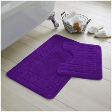 JACQUARD GREEK BATH MAT PEDESTAL SET 2 PIECE NON SLIP SOFT TOILET BATHROOM RUGS
