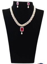 Freshwater pearl necklace and earring set - Ruby Red