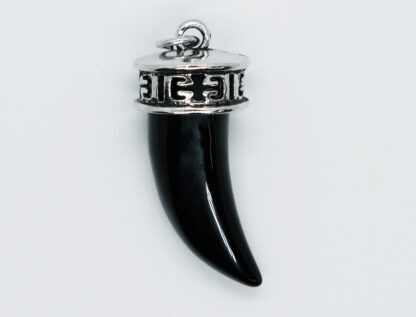 Obsidian horn necklace pendant - horn,
