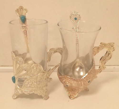 Turkish tea glasses spoons - &,
