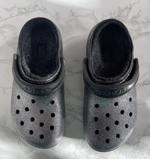 Crocs Shimmering Silver Glitter Lined Classic Clogs Dual Comfort W6 M4