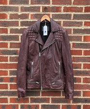 All Saints Mens Oxblood CONROY Leather Biker Jacket Red Brown Bomber SMALL 3 A68