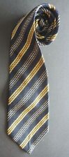 HARVIE & HUDSON SILK NECK TIE NAVY BLUE YELLOW & WHITE DIAGONAL STRIPES A CLASS 