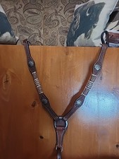 Circle Y Breast Collar New Fancy Rawhide Braid Floral Concho New Flat D Hardware