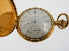 ANTIQUE ROLLED GOLD FULL HUNTER WALTHAM POCKET WATCH 50MM SPARES REPAIRS.