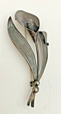 VINTAGE N.E. FROM DENMARK - MODERNIST 925 STERLING SILVER LILY BROOCH.