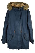JACK WILLS Blue Parka Coat size Uk 10 Womens Full Zip Sherpa Lined Jacket Hooded