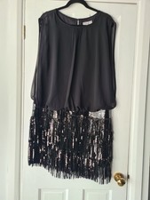 Coast Black Chiffon Overlay 20's Style Tiered Sequin Fringe Cocktail Dress 20