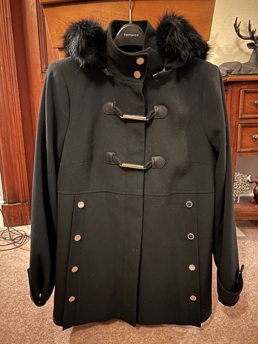 Black winter hooded coat - hooded, size