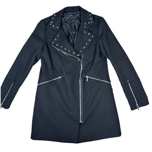 Zara black studded moto coat - studded,