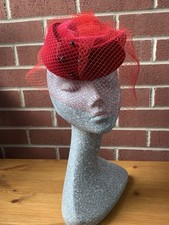 Bermona Vintage Red Velvet Pill Box Hat with Net Netting