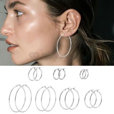 Surgical Stainless Steel 10-60MM Silver Round Hoop Earrings Women's Jewellery UK