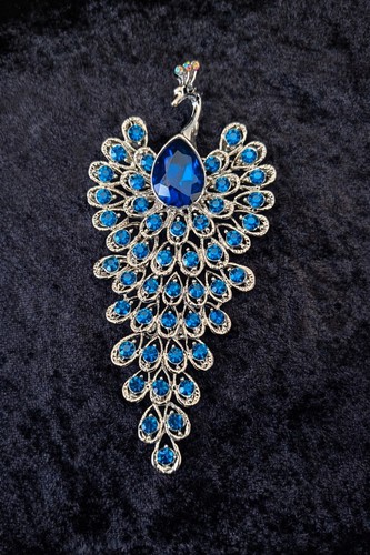 Peacock brooch blue rhinestone - brooch,