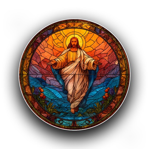 Jesus emerging from tomb - emerging,