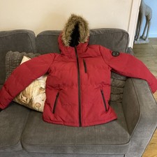 Brave Soul Heavy Parka Faux Fur Trims Hood Red Padded Jacket Coat