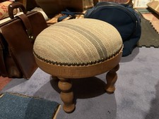 Turkish Style Wood And Kilim Round Footstool