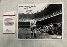 BOB FELLER HOF 62 Signed 8x10 B & W Photo Babe Ruth Final App 1948 JSA COA AUTO