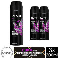 Lynx XL 48-H High Definition Fragrance Excite Body Spray Deodorant 3 Pack, 200ml