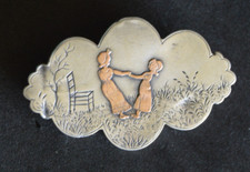 Victorian silver Kate Greenaway memorial photo locket pin brooch