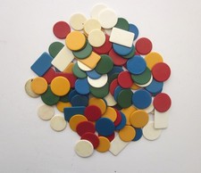 102 Vintage Game Counters Various shapes mainly round Plastic?
