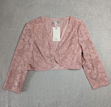 Grace Karen Sequin Bolero Shrug Medium Pink 3/4 Sleeve Party Cropped Jacket NWT