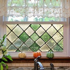 Green Diamond Grid Window Film 39.3x17.7 Inch Decorative Privacy Window Cling...