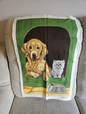 Vintage Lamont Doghouse Dog & Cat Tea Towel LAMONT reg 1373 Linen Cotton